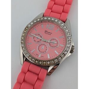 Geneva Platinum Watch Women 43mm Case Pink Silicone Band- New Battery